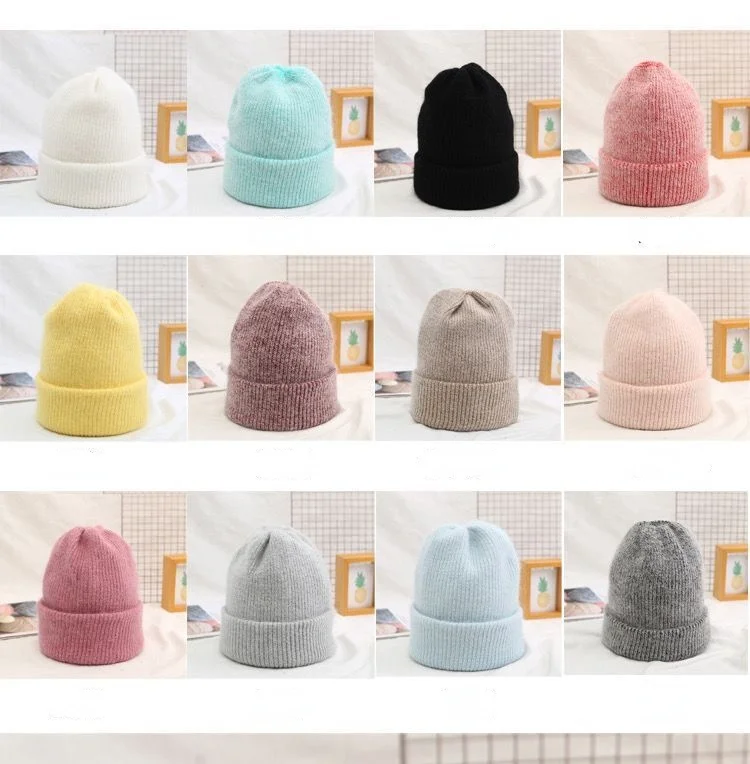 

2021 New Winter Hat for Women Rabbit Cashmere Knitted Beanies Thick Warm Vogue Ladies Wool Angora Hat Female Beanie Hats