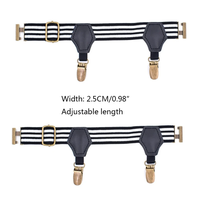 

Men Women Striped Socks Suspenders Holder with Double Metal Non-Slip Clips Elastic Adjustable Garters Belt Accessories