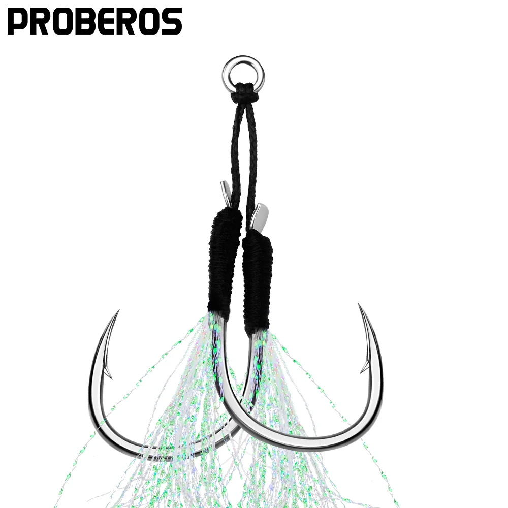 

Рыболовные вспомогательные крючки PROBEROS, 5 пара/лот, светильник-13-15-16-17-18-19-20 #, УФ свет, двойная бородка, с мерцающим пером