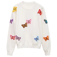 2019 korean women knitted embroidered pullover sweater womens butterfly flower sweater femme tricot pull autumn sweater fem