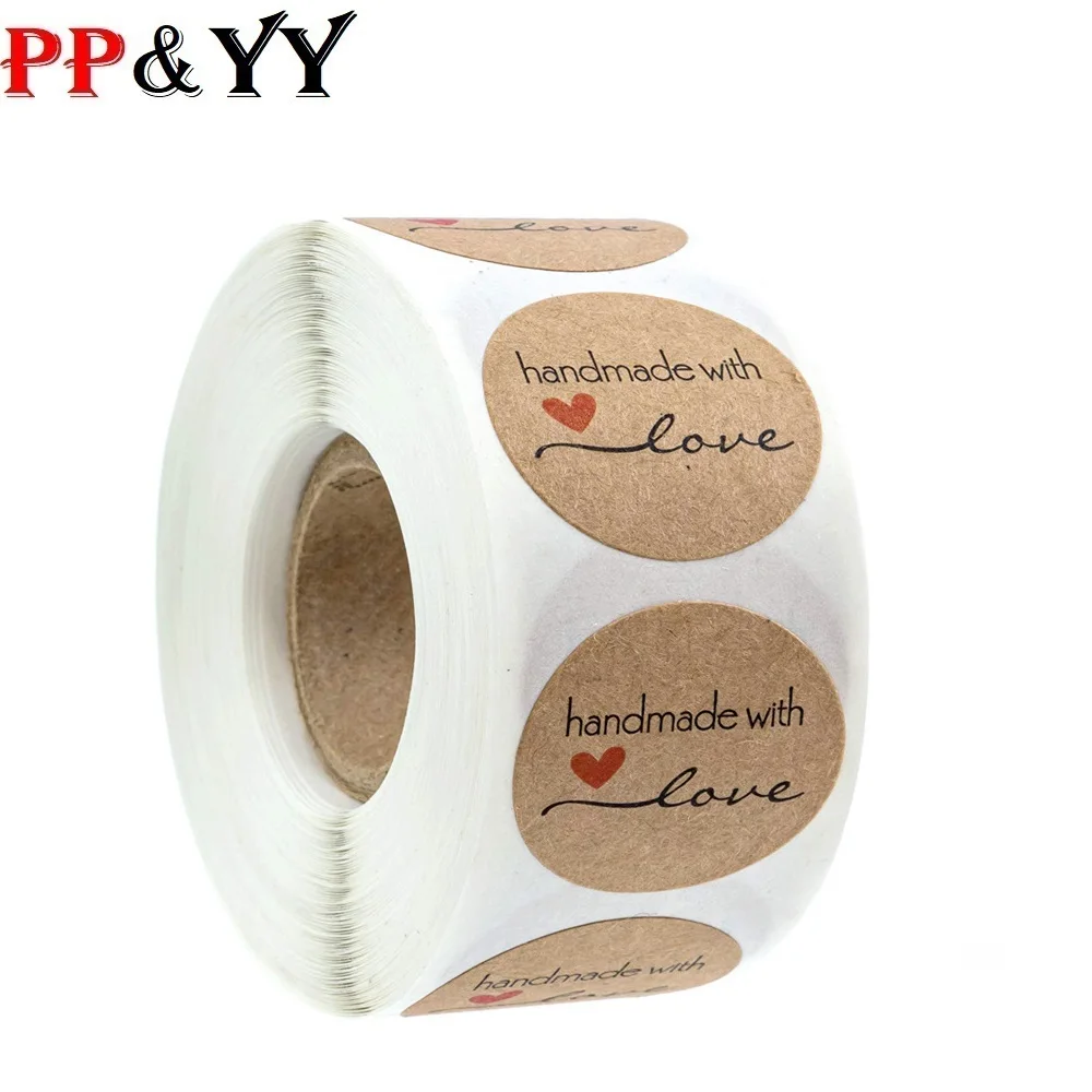 Ручная работа с любовью крафт бумага наклейки круглые клейкие для выпечки 25 мм