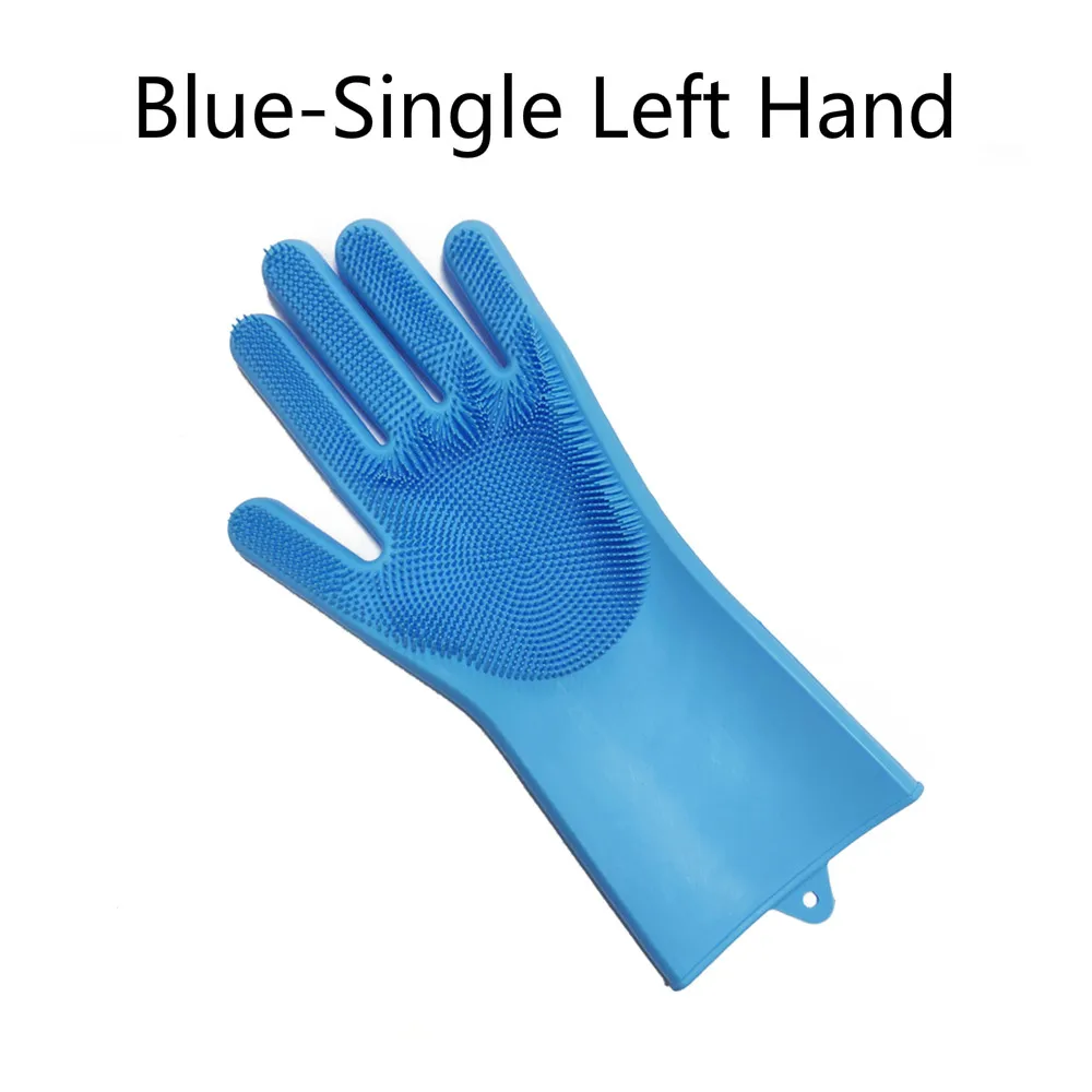 Blue-Left Hand Одна силиконовая щетка для мытья посуды, перчатки для мытья автомобиля, перчатки для мытья посуды, кухонные аксессуары - Цвет: Blue-Left Hand