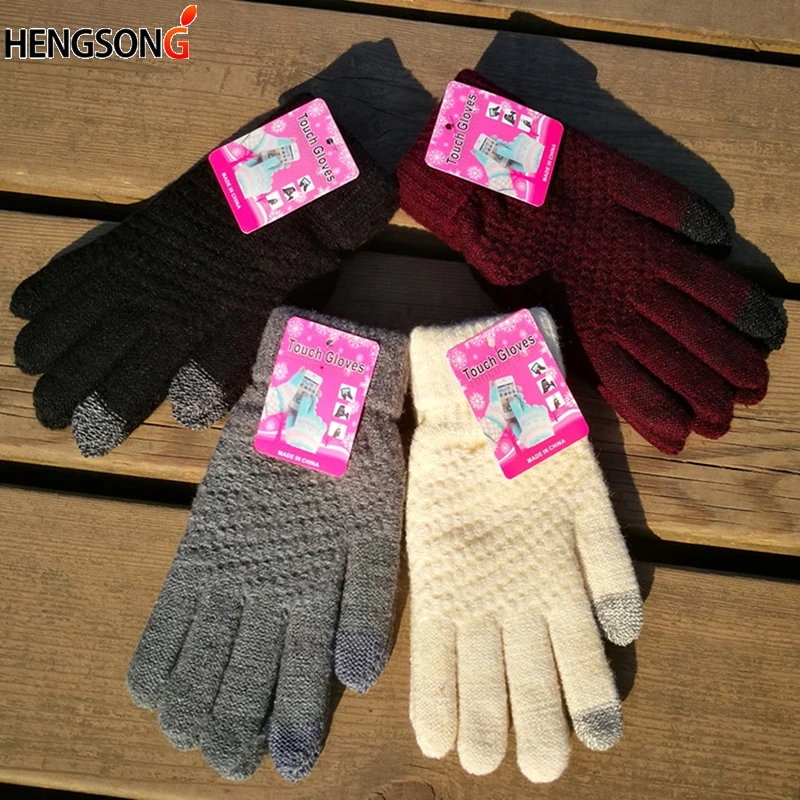 

Women Keep Warm Winter Knitted Full Finger Sports Gloves Girl Climbing Cycling Gloves Screen Luvas Mittens Racing Gloves
