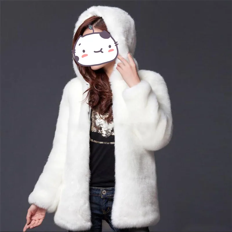 

Long Rex Rabbit Fur Imitation Mink Overcoat Women Autumn and Winter Coat White and Black Fashion Casual Long Section Warm Jacket