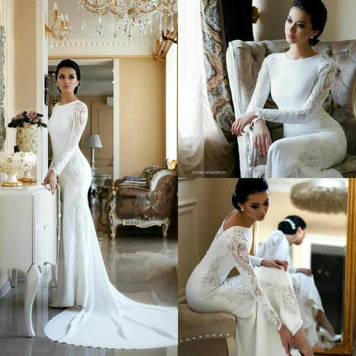 

2022 Wedding Dresses Lace Appliqued Beaded Berta Sweep Train Boho Wedding Dress Bridal Gowns Plus Size Sleeves abiti da sposa