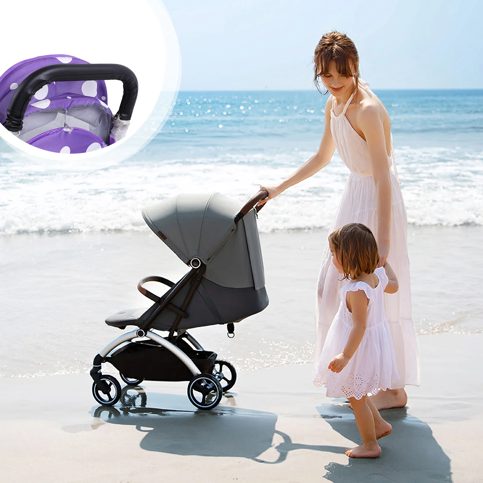 

Soft Stroller Handle Cover PU Leather Pram Stroller Pushchair Handle Armrest Protective Cover Case Removable Cart Armrest Grip