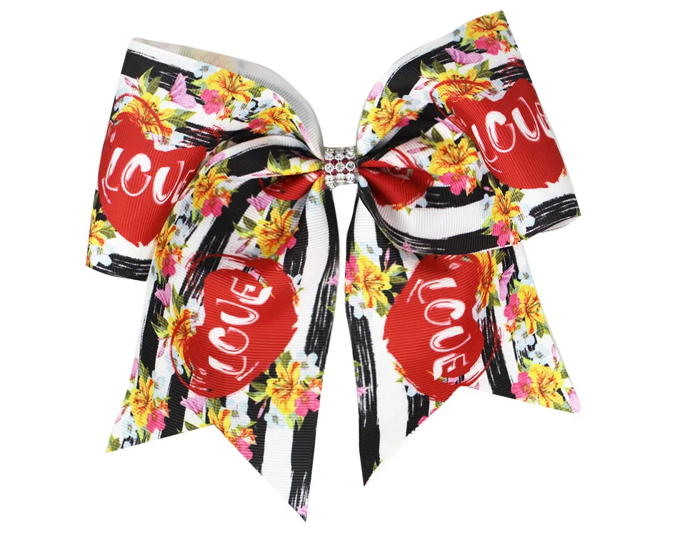 

7inch cheer Bows for Girls Print Ribbon Bowknot elastic band pontail Love Heart Valentine's Day Hair bow Hair Accessories