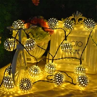 new led solar iron art hollow out moroccan ball string lights christmas fairy garland lights for party wedding garden decoration
