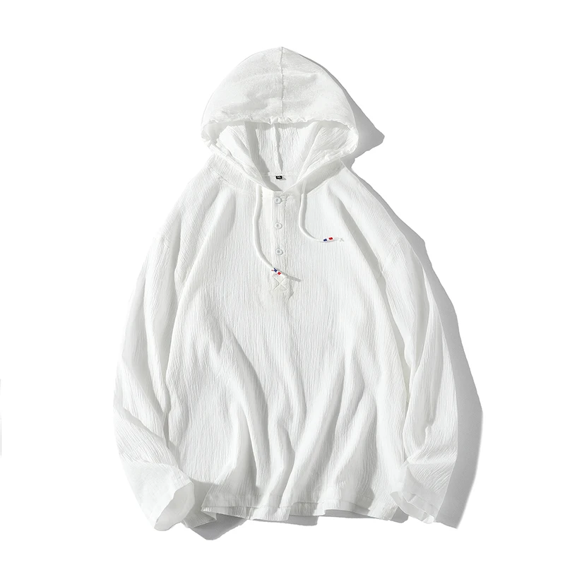 

Рубашка мужская Тонкая с капюшоном, повседневная светильник однотонная, Солнцезащитная быстросохнущая Белая кофта, лето