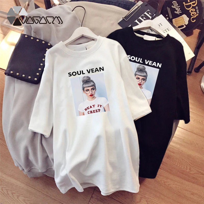 

Black White Women Dress Summer Kawaii Cartoon Girl Print Tshirt Short Sleeve Mini Dresses Woman Party Night Vestidos