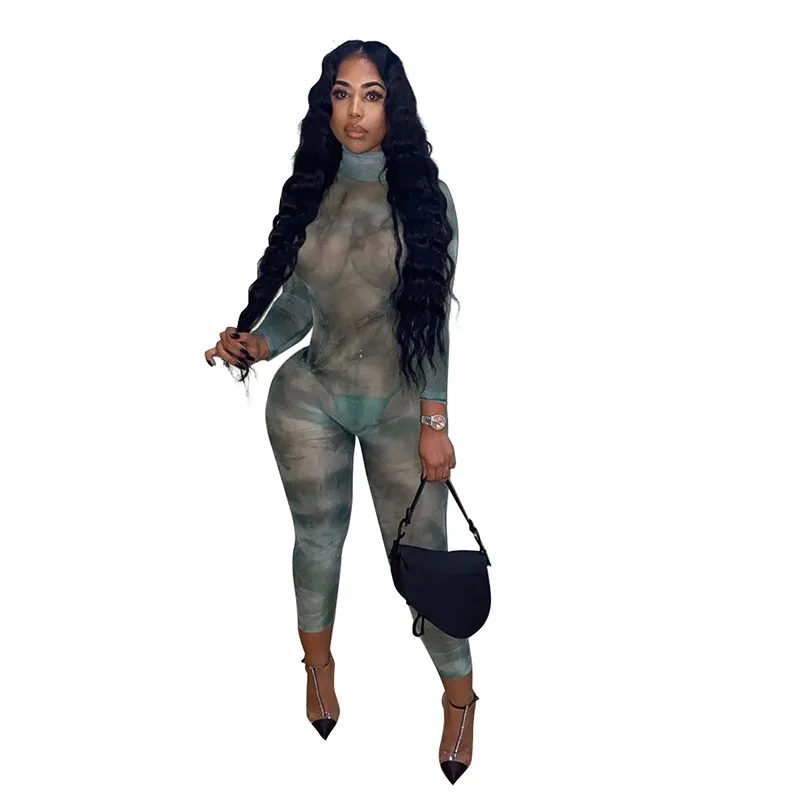 

92K20S10150 Spring and autumn women's fashion sexy screen perspective backless tight Jumpsuit bodysuit one piece jumpsuit