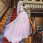 YiMinpwp розовый мусульманское свадебное платье с высоким воротом и длинными рукавами развертки Поезд аппликации пояс часовни Свадебные платья novia