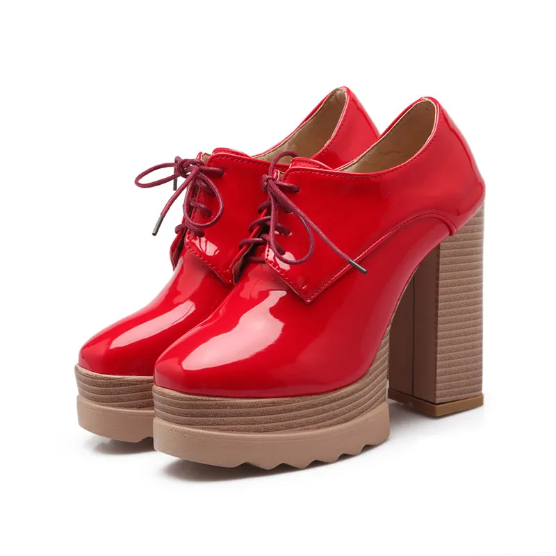 

Dilalula 2021 Popular Spuer High Heels Autumn Pumps Woman Party PU Patent Leather Platform lace-up Red Shoes Woman