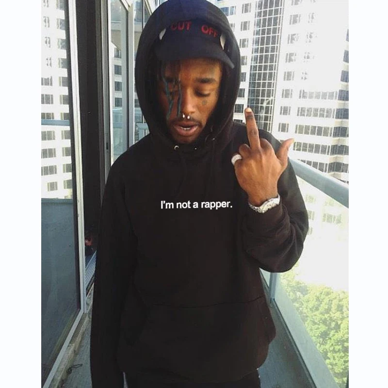 

I'm Not A Rapper Hoodies Fashion Long Sleeve Grunge Funny Letter Pullover Unisex Women Black Hippie Hooded Sweatshirt Streetwear
