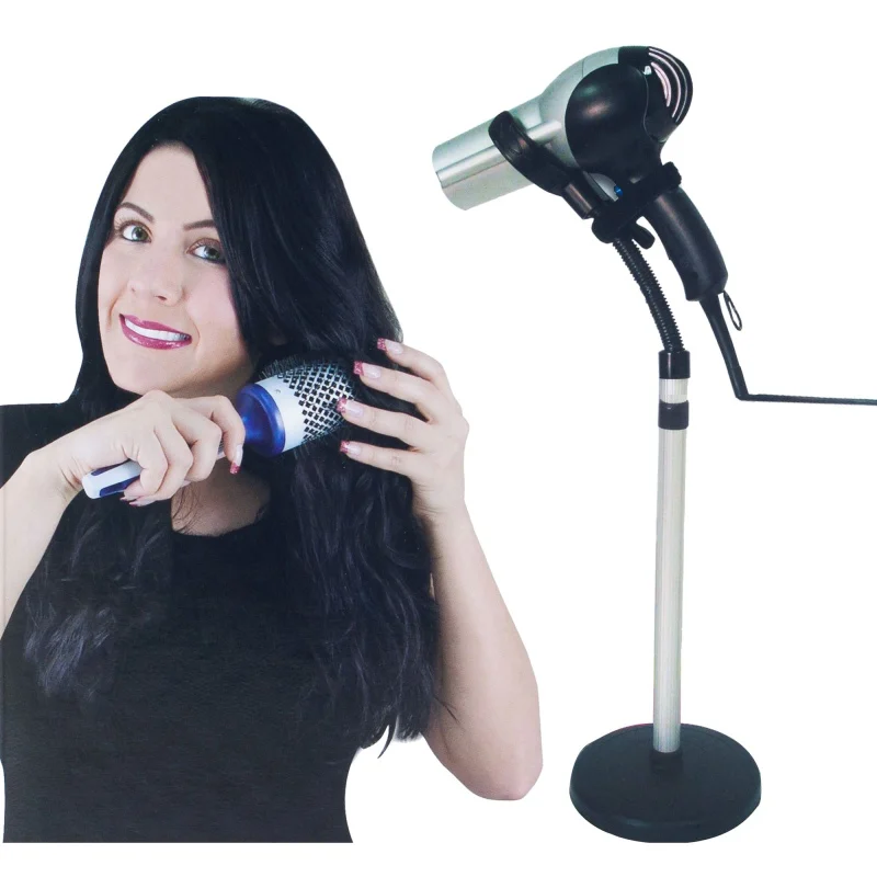 

Hands Free Hair Dryer Stand Holder With Heavy Base On Countertop Floor 360 Degrees Rotation Adjustable Height For Drying Stying