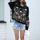 Женский свободный свитер с длинным рукавом, винтажный свитер с круглым вырезом и цветочной вышивкой, в Корейском стиле, Y2k, весна-осень 2021