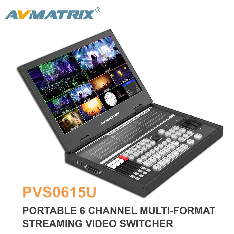 

AVMATRIX PVS0615U 15.6 Inch Portable 6CH Multi-format Video Streaming Switcher SDI HDMI Video Mixer With 1080p Record monitor