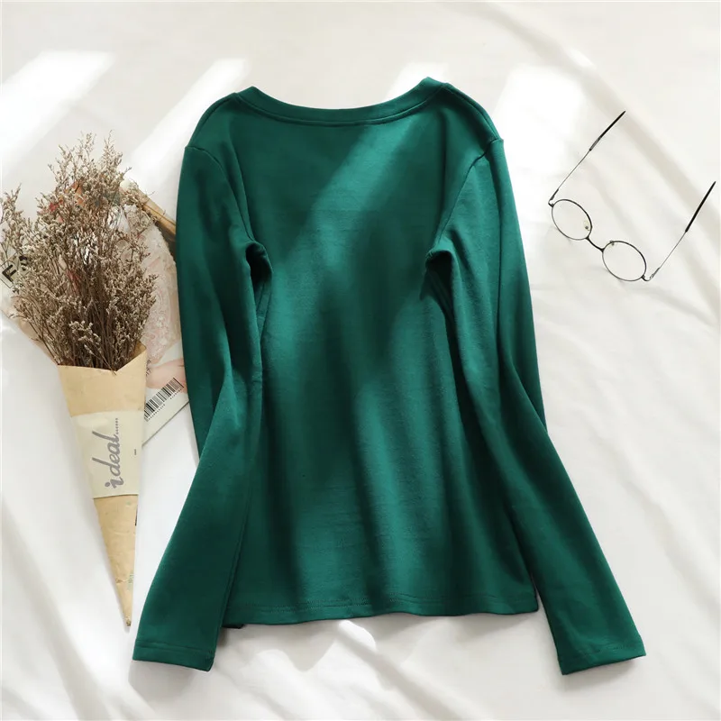 Осенне зимняя тонкая флисовая футболка Женская хлопковая пуловер с длинным