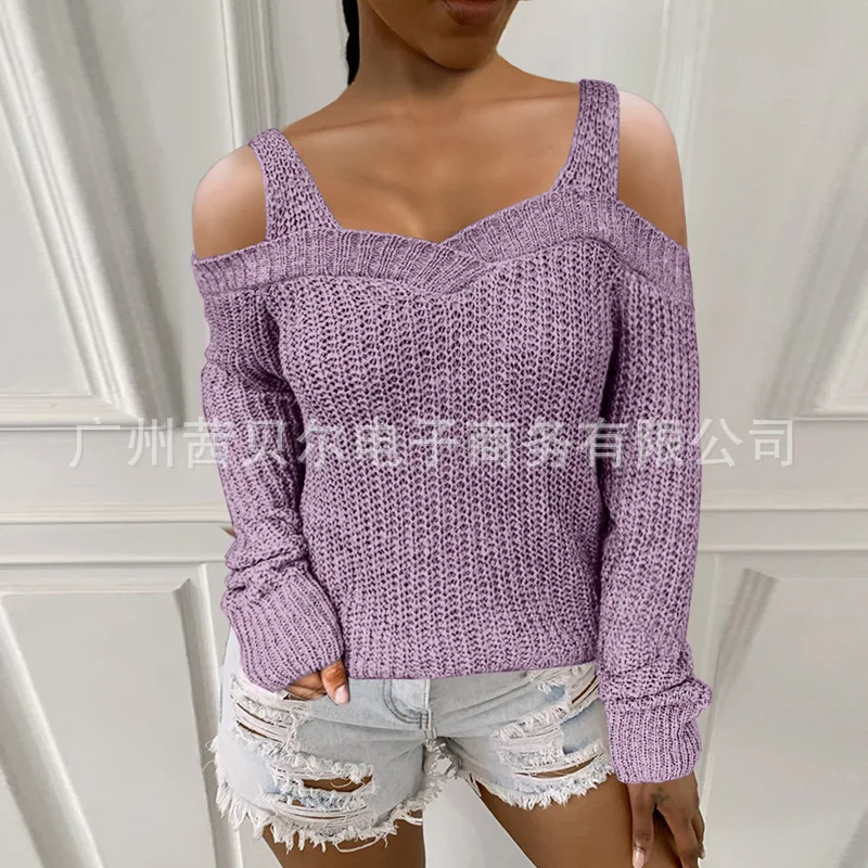 

Повседневный свитер WEPBEL с длинными рукавами, топ, женский свитер, новый сексуальный Однотонный свитер на бретелях с открытыми плечами