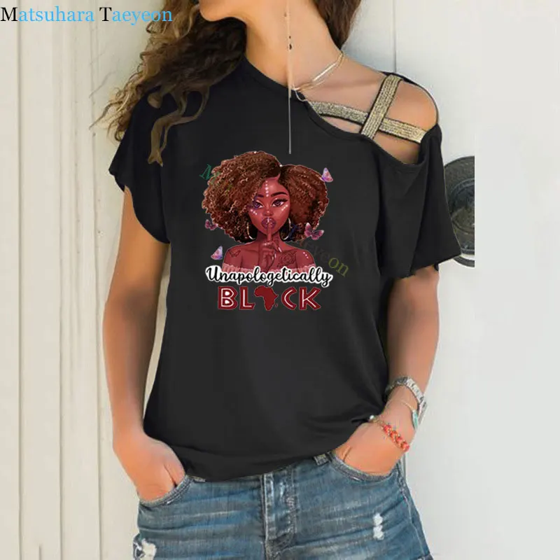 

Cute Butterfly Black Girl T-shirt Streetwear Harajuku Pink Casual Tops Ulzzang Irregular Skew Cross Bandage Summer Woman Tshirts