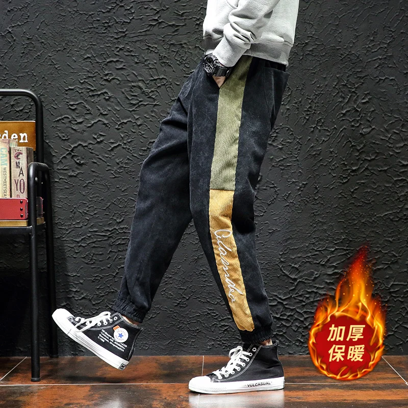 Мужские вельветовые брюки черные длинные утепленные повседневные штаны