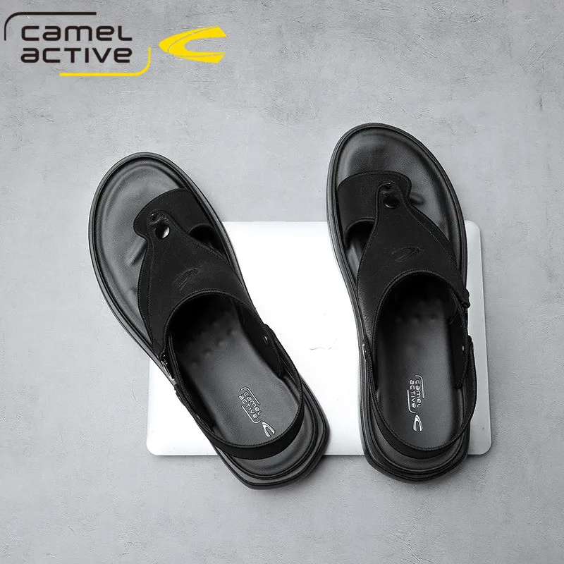 Мужские кожаные сандалии Camel Active коричневые удобные с ремешком и пряжкой пляжная