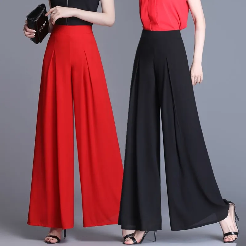 

Big Size 4XL Chiffon Pants Lady OL Trousers Summer Casual Pencil Pants Women Wide Leg Fashion High Waist Straight Office Pants