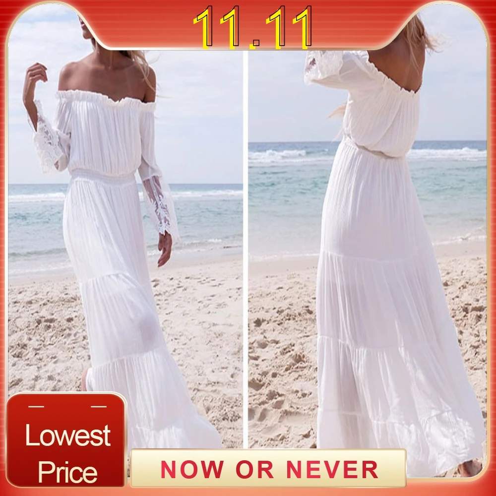 Женское длинное платье без бретелек летнее пляжное с открытыми плечами супер