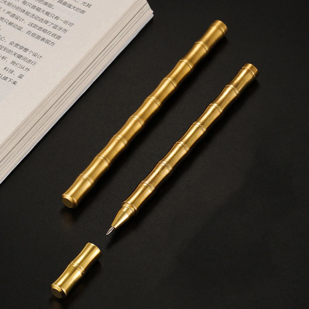 

Creative Bamboo Metal Brass Ballpoint Pen Holder Gift Neutral Signature Pen Cover Protector for School Office Supply