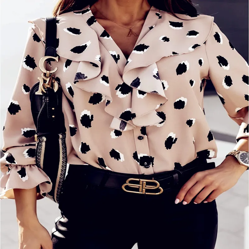 

2021 Spring Women Blouses Befree Sexy Long Sleeve Ruffles Loose Elegant Vintage Casual Big Large Pluse Sizes Tops Office Shirts