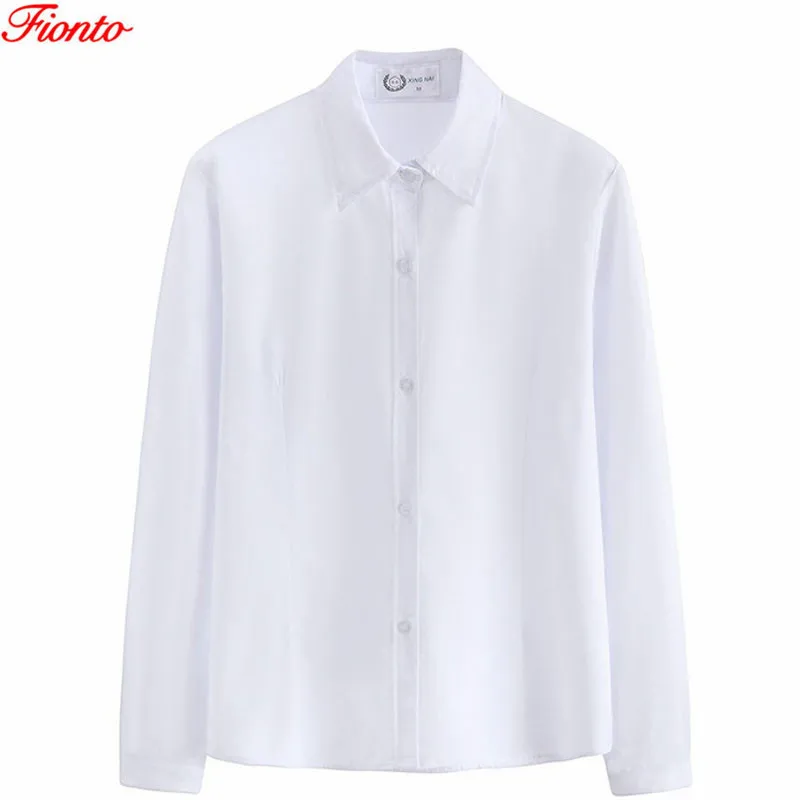 Женская офисная блузка с длинным рукавом однотонная белая рубашка большого