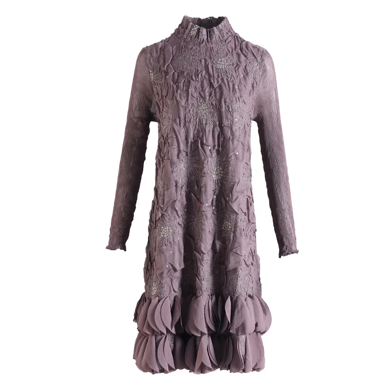 

Fashionable Princess Long Sleeve Autumn Winter 2020 New High End Embroidered Pleated Dress For Women
