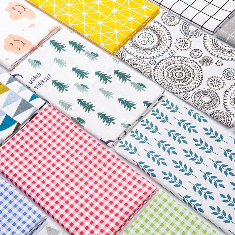 

Plain Cotton Fabric With Japanese Geometric Print Handmade DIY Bag Garment Dress Cloth 100% Cotton