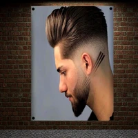 classic pompadour mens beard hairstyle posters retro print art barber shop home decoration wall chart flag canvas painting c3