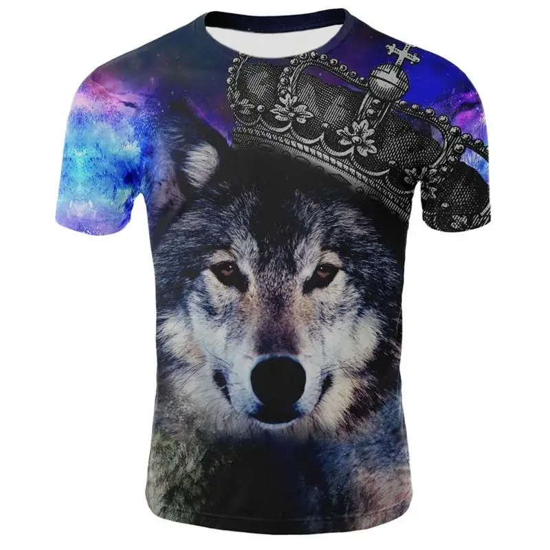 

Summer T Shirt Men Streetwear Round Neck Short Sleeve Tees Tops Funny Animal Male Clothes Casual Wolf 3D Print Tshirt