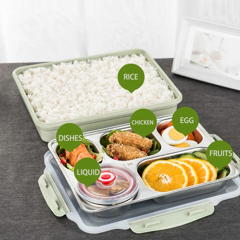 HLZS 5 отсеки Ланч бокс из нержавеющей стали Герметичные большие Bento коробки Суп