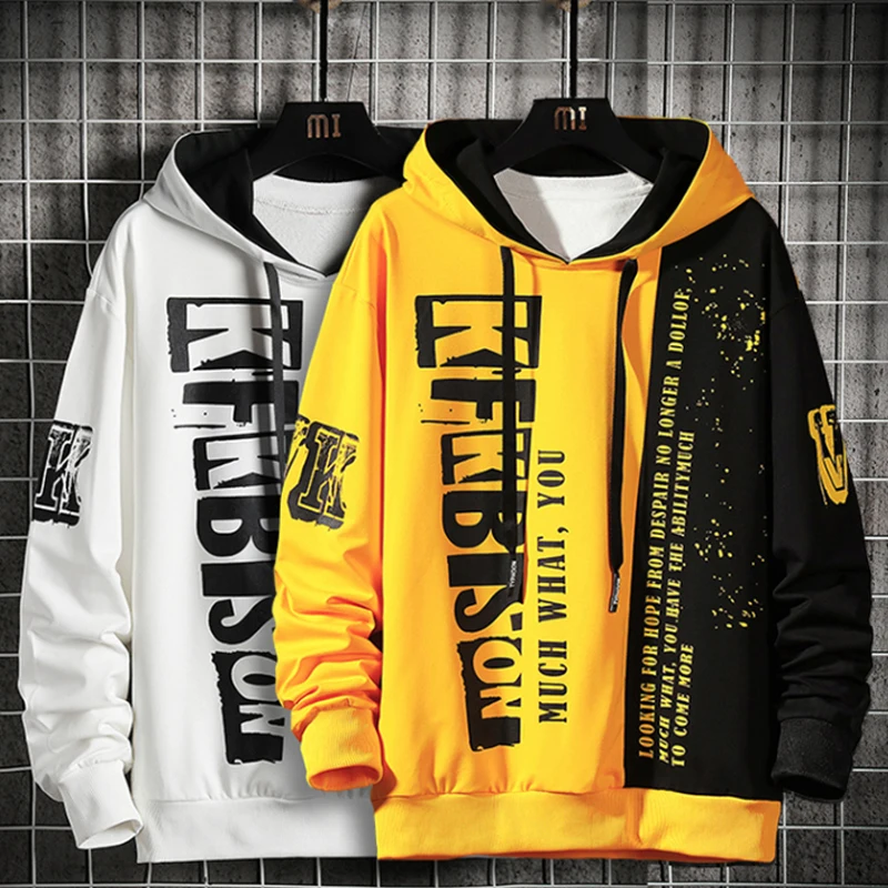 

Autumn Men's Sweatshirt Casual Hip Hop Streetwear Loose Hoodies New Men Fashion Personality Letter Printed Hoodie Patchwork Tops