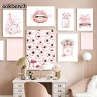 Модный постер на высоком каблуке, флакон духов, принты, розовые цветы, картины на холсте, современные настенные картины, украшение для спальни для девочек