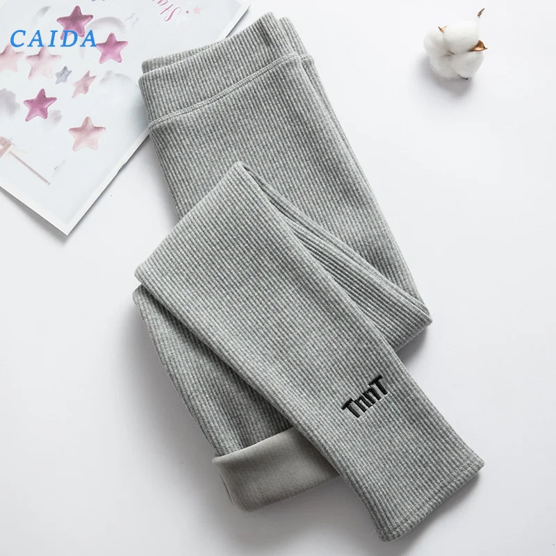 

CAIDA Winter Women Warm Cashmere Leggings High Waist Grey Legging Winter Pants For Women Ankle-length Velvet Female Pants 2020