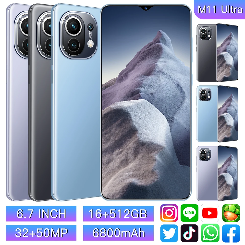 

New M11 Ultra 6.7 Inch Smartphon 4G 5G Unlock 32MP+50MP 16GB+512GB 6800mAh Mobile Phones Telefon Smartphone Global Version