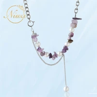 woman choker vintage large pearl purple stone beaded necklace korea fashion fine silver color double layer chain zircon necklace