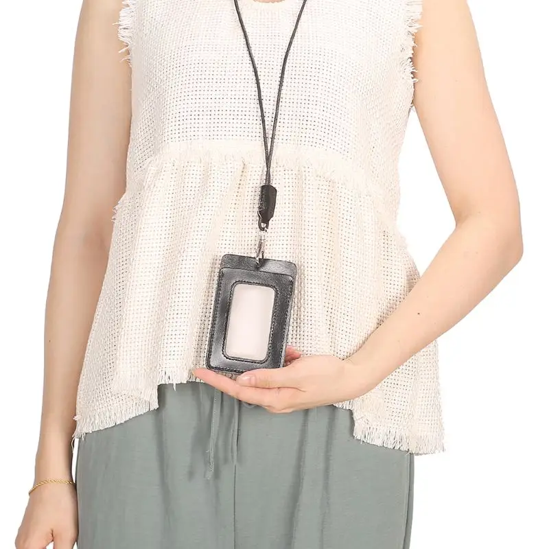

Vertical Style Badge Holder with Detachable Lanyard Card Case Protector Cover