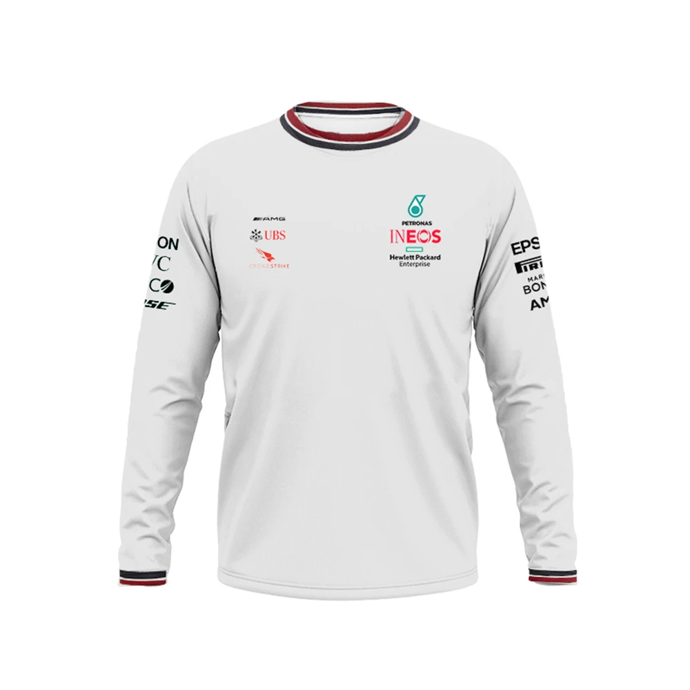 

Коллекция 2021 года, летняя белая быстросохнущая дышащая Трикотажная футболка с длинными рукавами для AMG Petronas Motorsport F1 Team