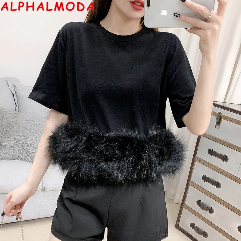 ALPHALMODA весна 2020 новинка Джокер простой пуловер короткий рукав футболка для женщин