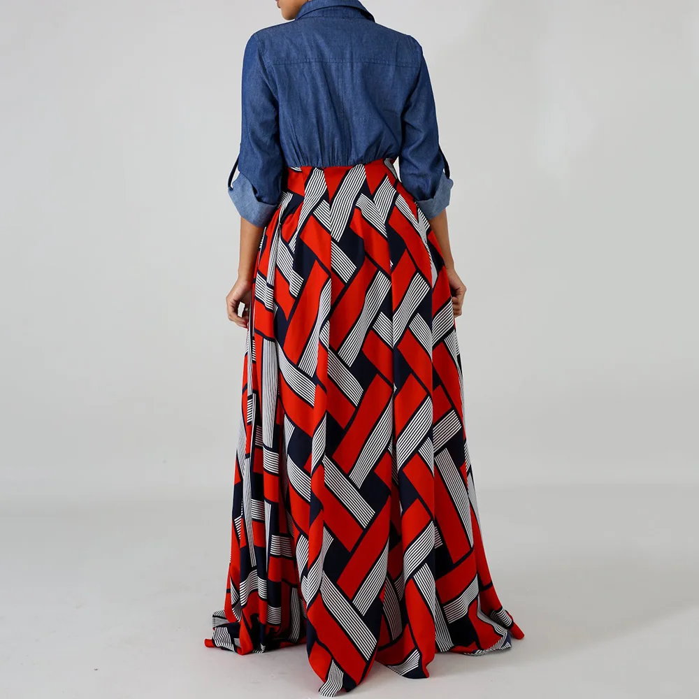 

Denim Dress With Woven Print Big Swing Dress 2021 Women Spring Summer New Women's Pure Simi Plus Size Dress