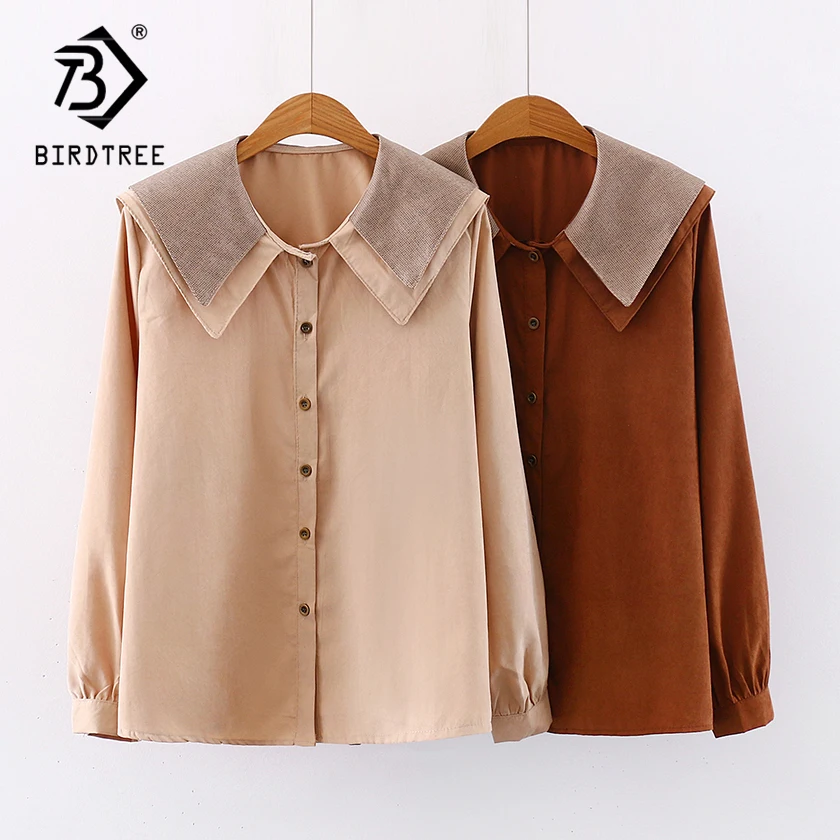 Новая женская Вельветовая однотонная блузка с длинным рукавом рубашка двойным