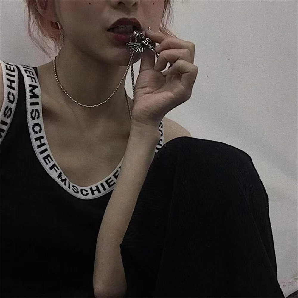 Coconal Trendy Angel Necklace For Women Teen Sliver Color Cool Geometric Chain Trend Retro Hip Hop Jewelry |