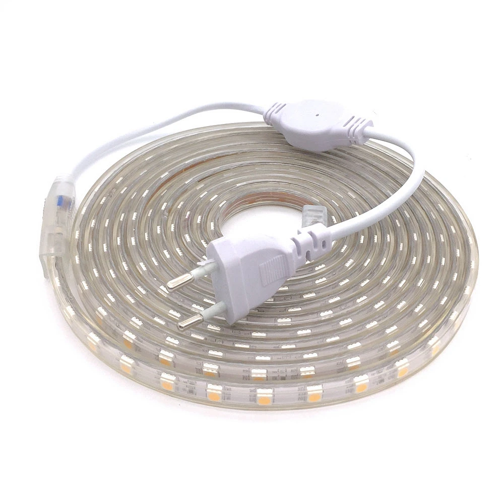 SMD 5050 Светодиодная лента AC220V наружная водонепроницаемая светодиодная лента 60 Светодиодный s/m гибкий светодиодный светильник с европейской вилкой 1 м 2 м 3 м 5 м 10 м 20 м