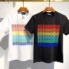 МужскаяЖенская хлопковая футболка Dsquared2, уличная футболка с круглым вырезом и коротким рукавом, D885, лето повседневная с буквенным принтом