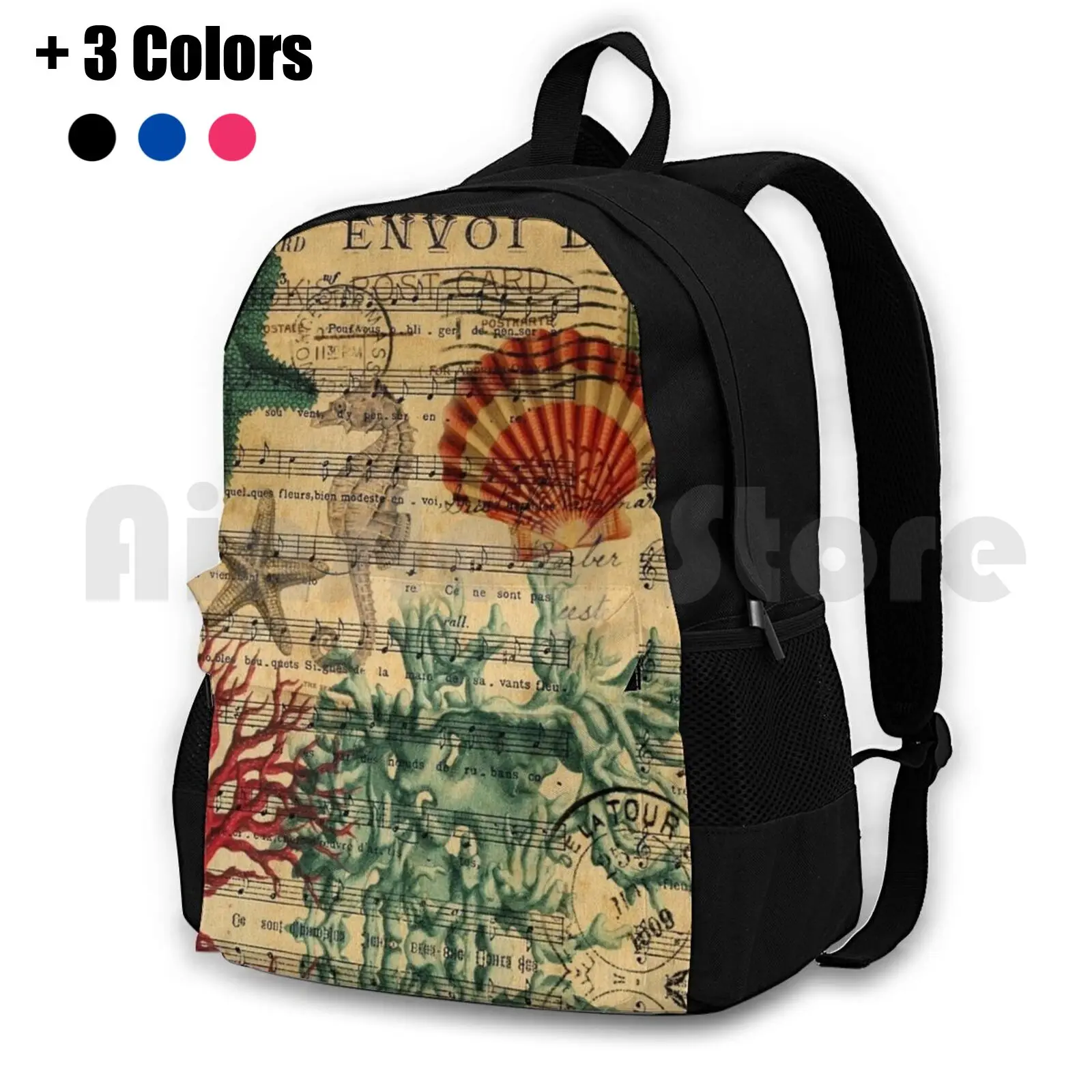 

Retro Ocean Starfish Coral Seashells Outdoor Hiking Backpack Riding Climbing Sports Bag Vintage Starfish Coral Musical Music